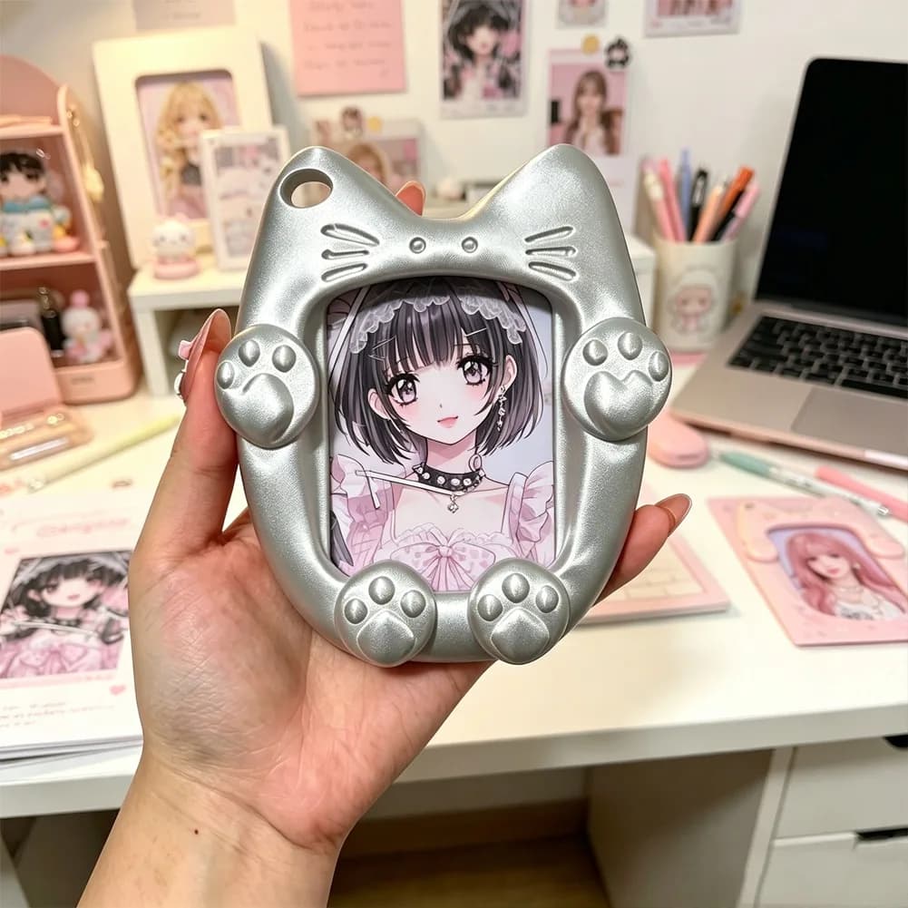3D Printed Surprised Open Mouthed Kitten Photo Frame Hanging Polaroid Sleeves 3 Inch K Pop Picture Cards Photocard Display Decor