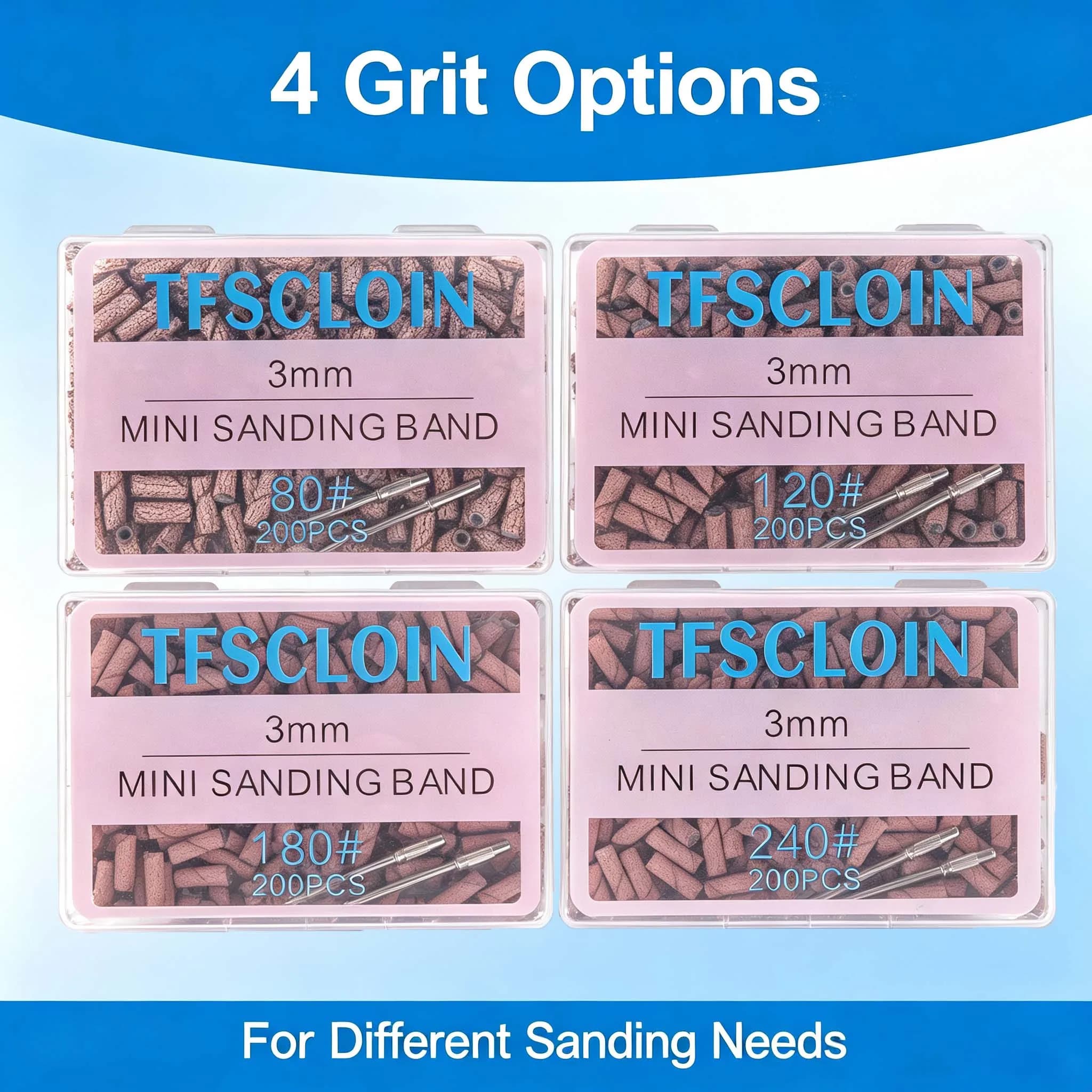 200Pcs 3mm Nail Sanding Bands with Mandrel, 80/120/180/240 Grit Mini Sanding Sleeves for Electric Nail Drill Manicure Polishing
