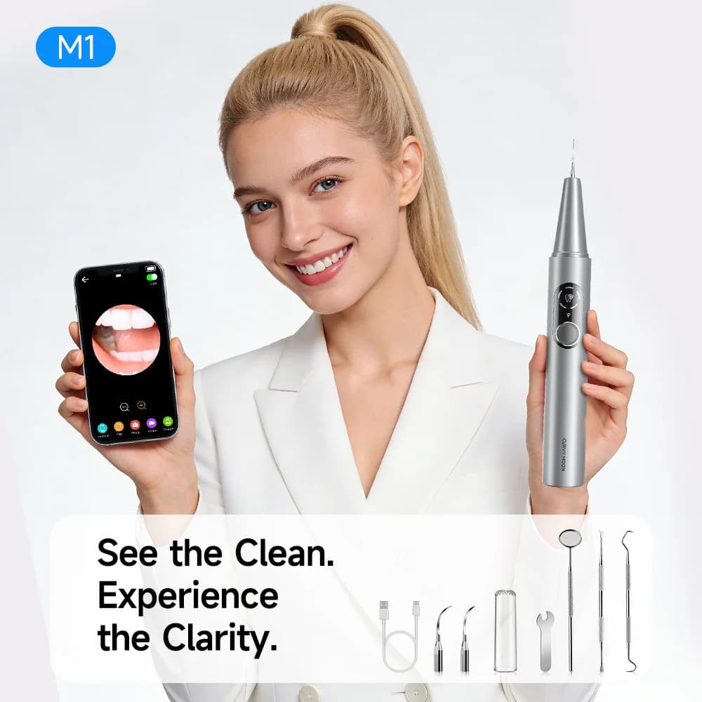 CURVY MOON M1 Remove Ultrasound Electric Plate Visible with Camera, Tooth Cleaning Tool and Whitening, Remove Tartar and Macchie