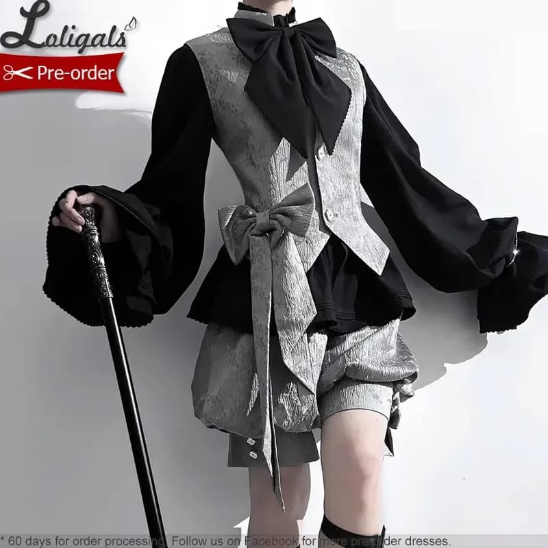 Preordine Ouji Lolita Mantello con cappuccio Mantello / Pantaloni corti / Gilet / Camicia di Princess Chronicles ~ Coniglio grigio al chiaro di luna