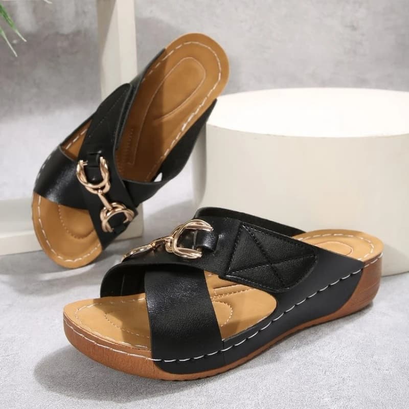 Nuove pantofole con tacco inclinato comode pantofole con fondo spesso sandali open toe 2026 scarpe da donna traspiranti estive Zapatos De Mujer