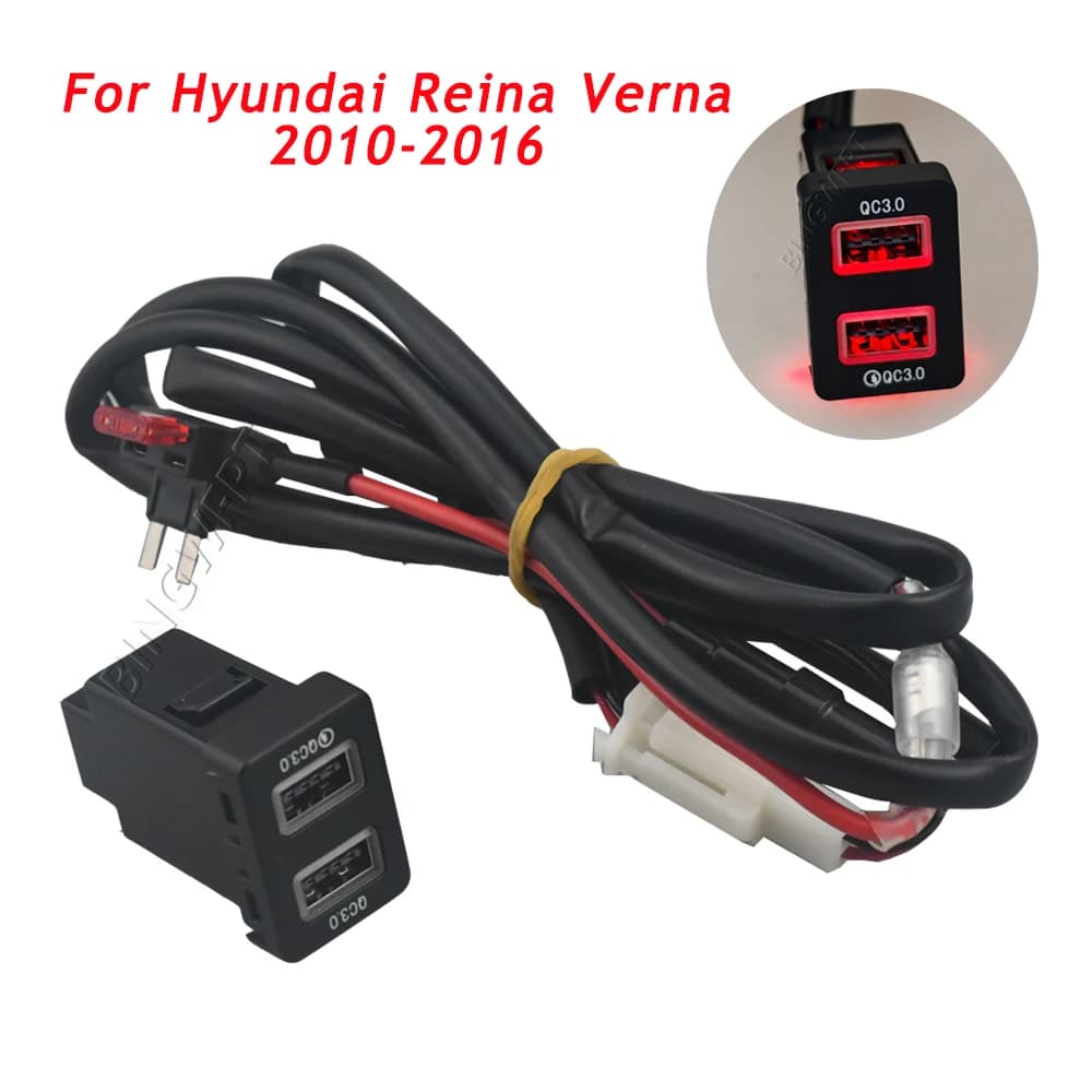 Caricatore rapido da auto USB QC3.0 PD Type C per Mitsubishi Outlander L200 2014-2022 con cablaggio di ricambio