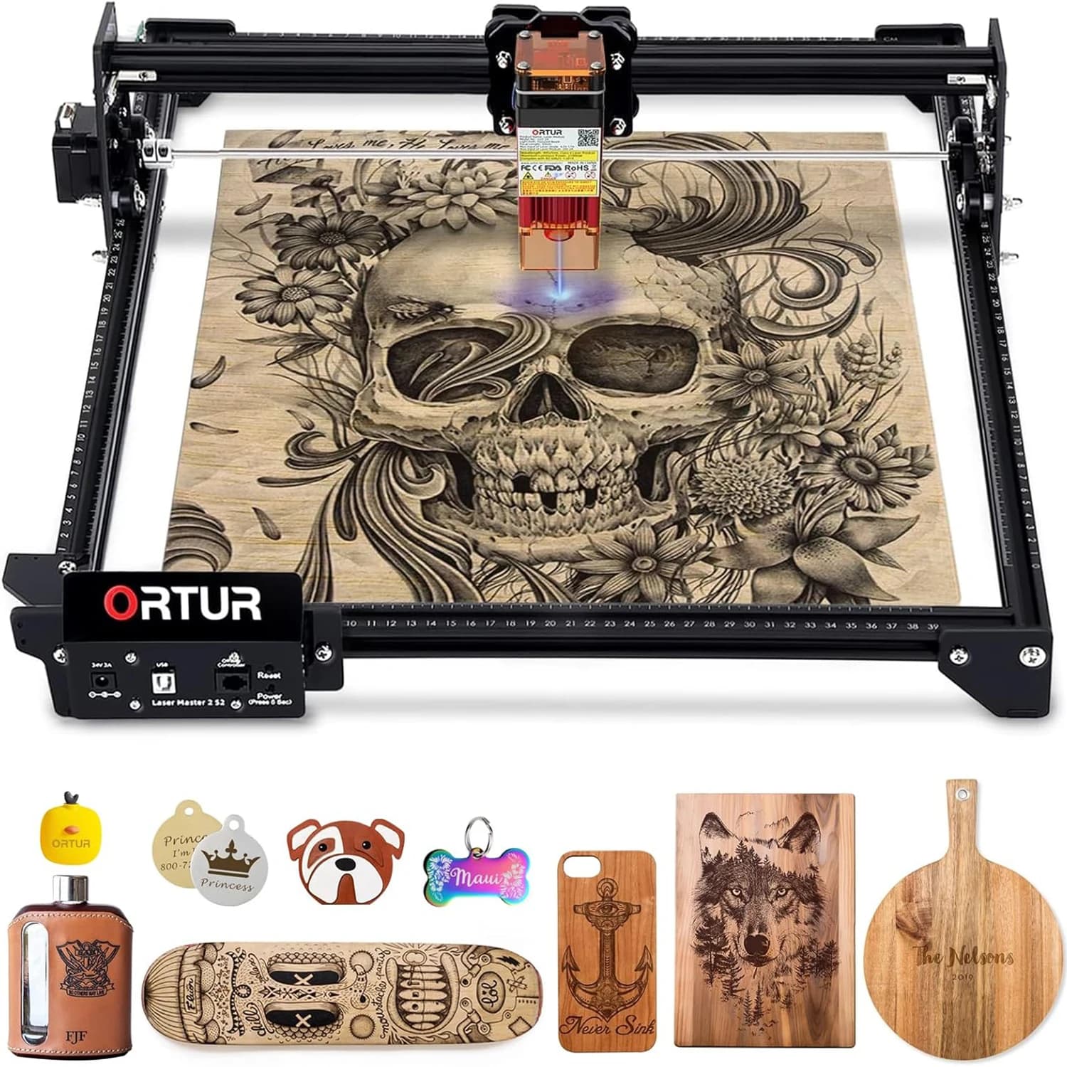 Ortur OLM2S2-LU2-4-SF Macchina per incisione laser da tavolo CNC ad alta precisione da 5 W per carta in pelle di legno