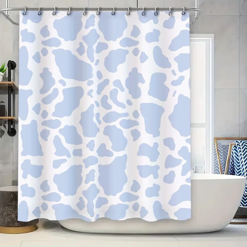Tenda da doccia moderna con stampa animalier blu bianca, decorazione per il bagno impermeabile, decorazione per la casa per vasca da bagno