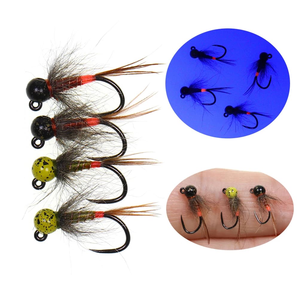 6PCS Jig Testa di perline di tungsteno Ninfa Euro Ninfa Affondamento rapido Gancio senza ardiglione Pesca a mosca per trota Grayling panfish Esche per insetti Richiamo