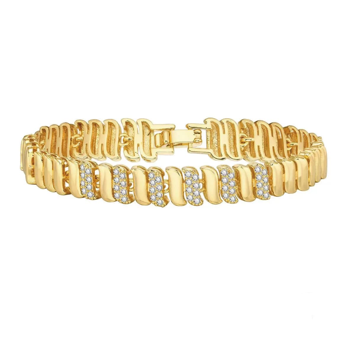 MxGxFam (18,5 cm x 8 mm) Braccialetti per orologi con micro zirconi placcati in oro 18 carati per donna e uomo, gioielli di moda