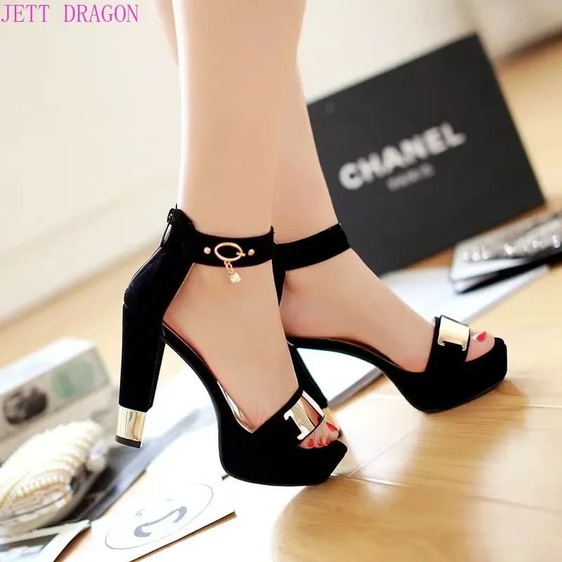 2025 New Summer Platform Sandals Women Ladies Shoes Thick Heels Sandals High Heels Suede Fashion Sandals Plus Size 33-45
