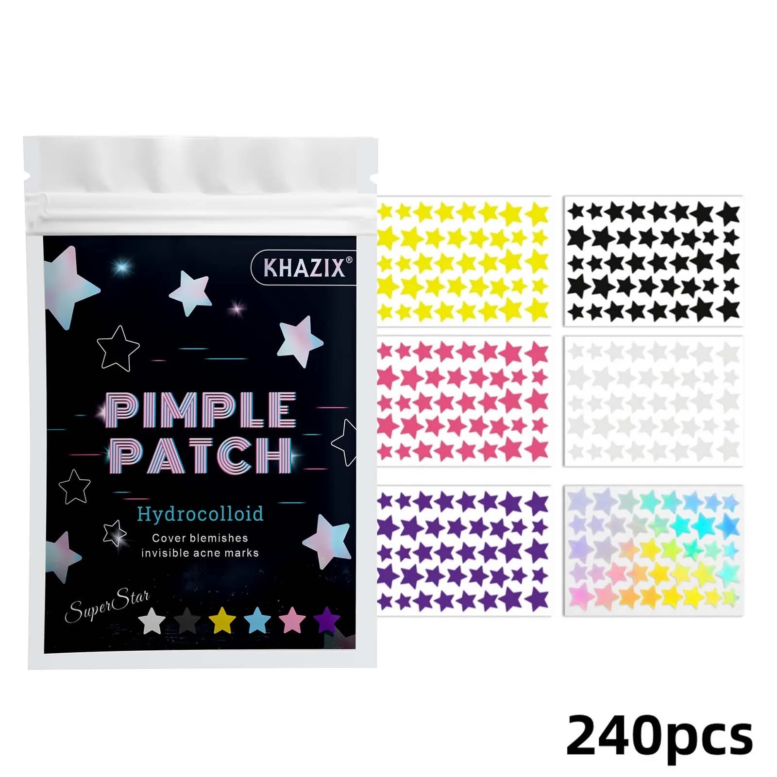 240/480PCS Star Shape Acne Patches Hydrocolloid Pimple Stickers for Face Cute Tea Tree Blemish Cover Care