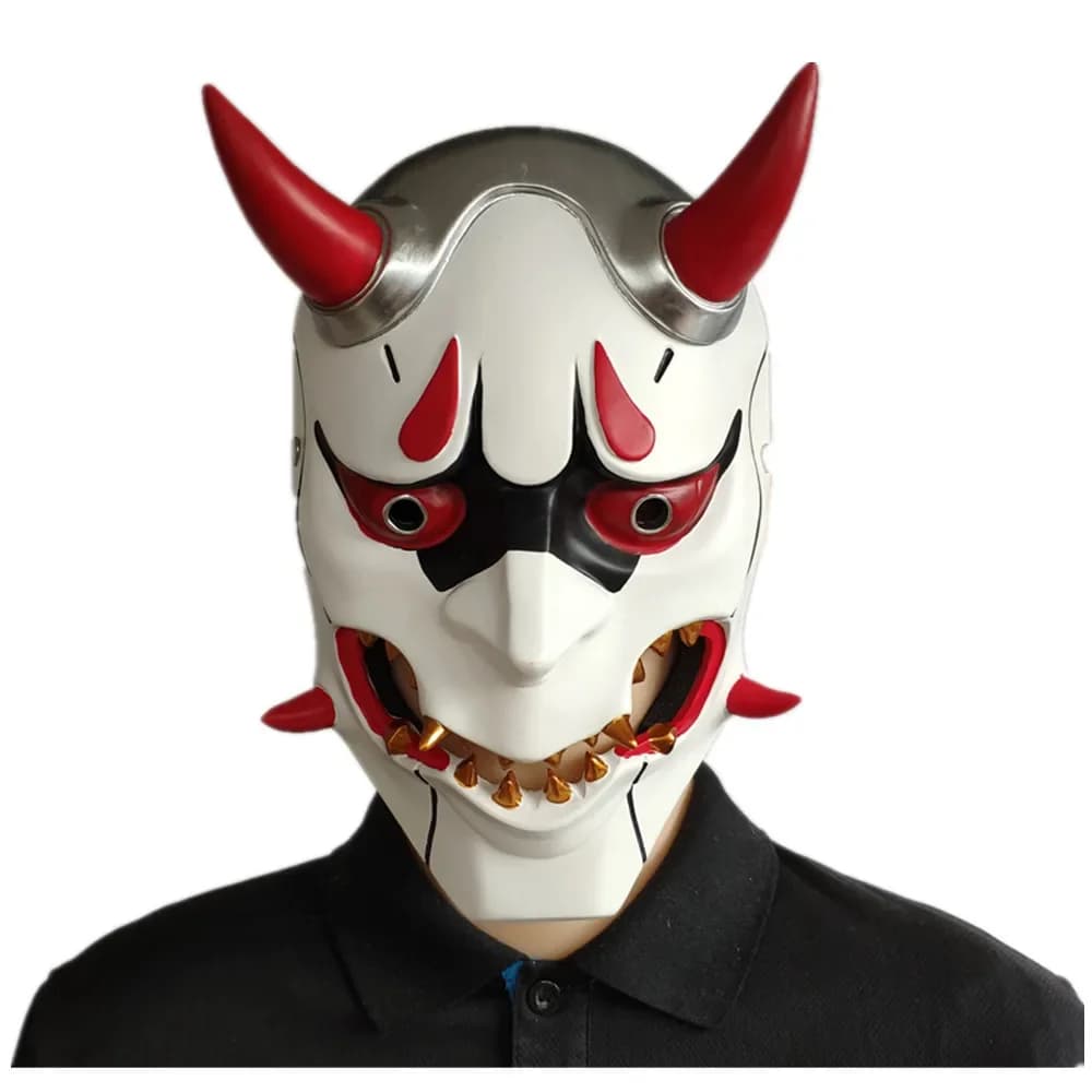 Longhorn Demon Prajna Mask Evil Ghost Mask Cosplay Overwatch Masquerade Masque Halloween Props Ghost Face Mask Peripheral Toy