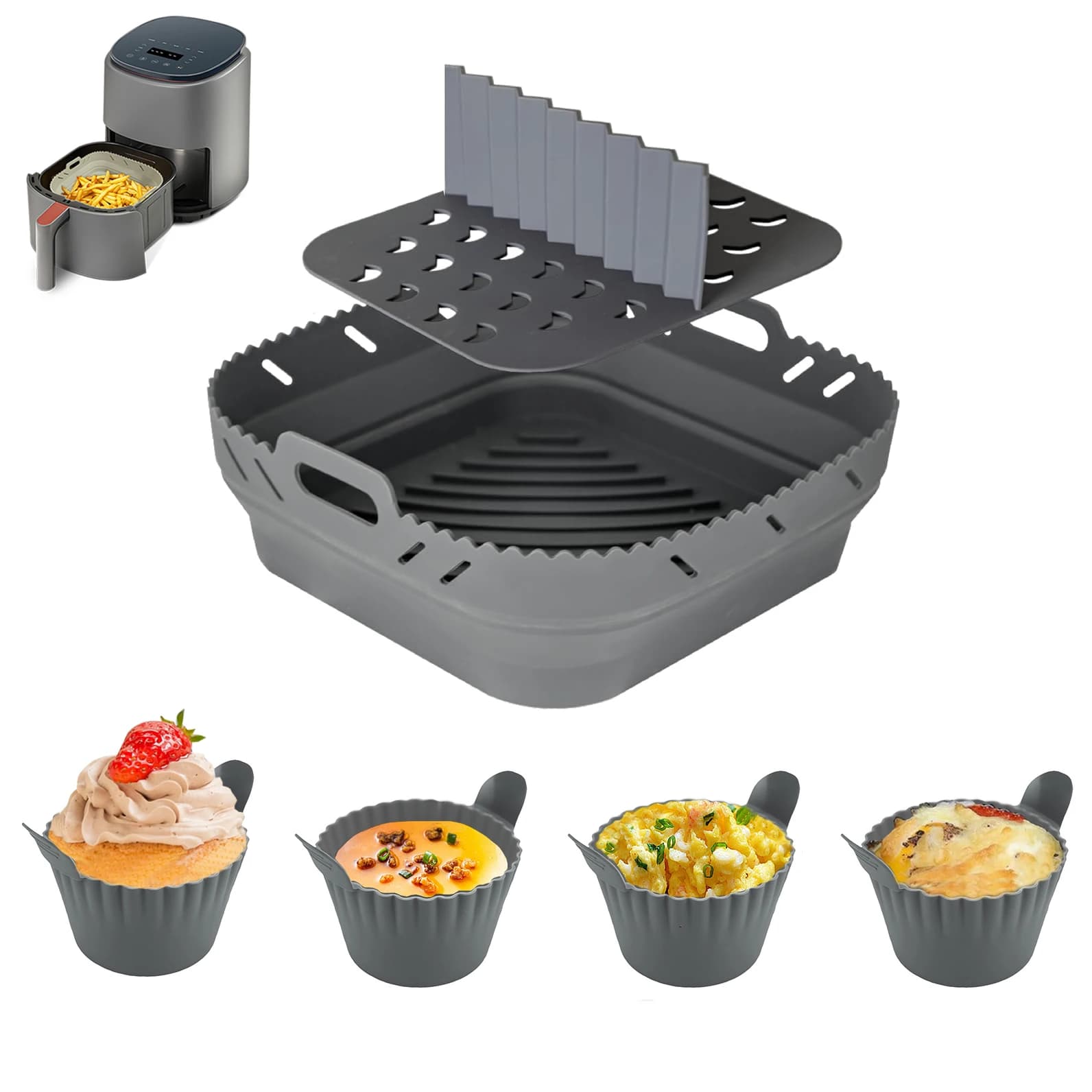 Reusable Air Frying Accessories with Silicone Egg Branch for Food Use