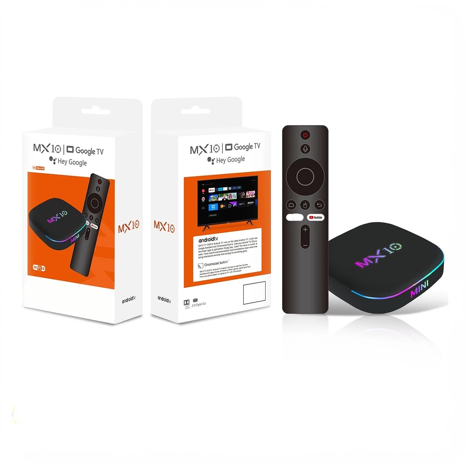 Box TV Android Smart 2G 16G 4K, Set-Top Box MX10 Z4 con Supporto Bluetooth, Controllo Vocale/Telecomando a Infrarossi