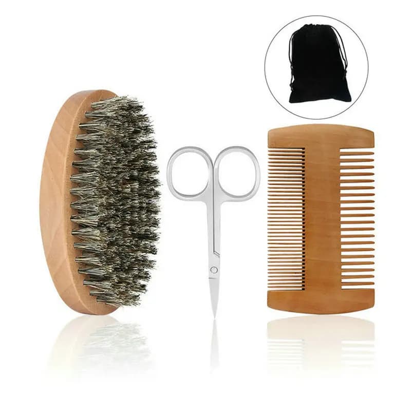 Professional Soft Boar Setla Soft Beard Brush Scissors Beard Brush Men's Pettine Kit Muff combs with gift bag Set combs for beard