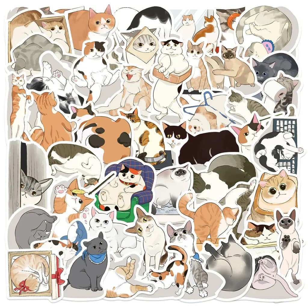 50 pezzi simpatico cartone animato inchiostro gatto graffiti adesivi graffiti adesivi per bicicletta mano conto astuccio decalcomanie (magazione anime mondo)