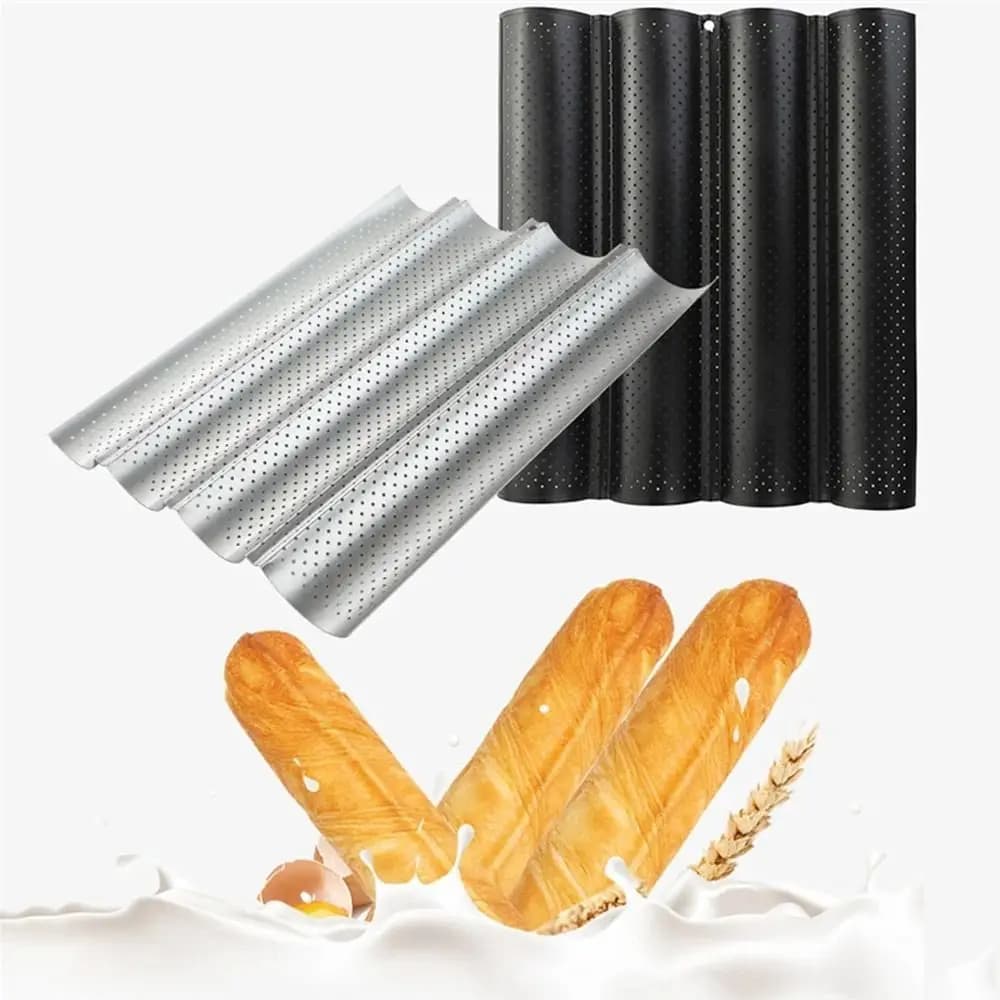 Nuovo Teglia Antiaderente per Baguette con 2/4 Scanalature, Stampo per Pane Francese, Utensile da Forno, Teglia per Baguette Ondulata