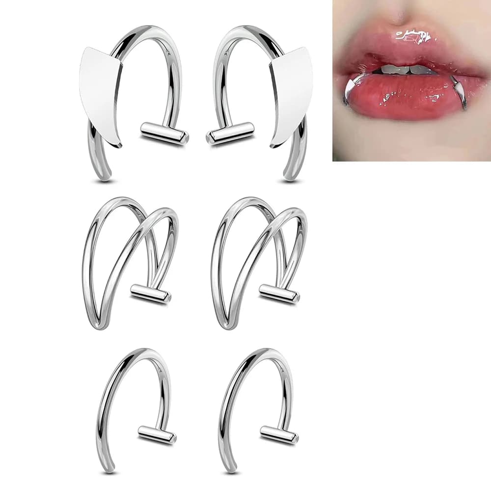 6 pezzi in acciaio inossidabile anello per labbra finto anello per denti da vampiro regolabile non penetrante polsino per labbra gioielli penetranti al naso per donne uomini