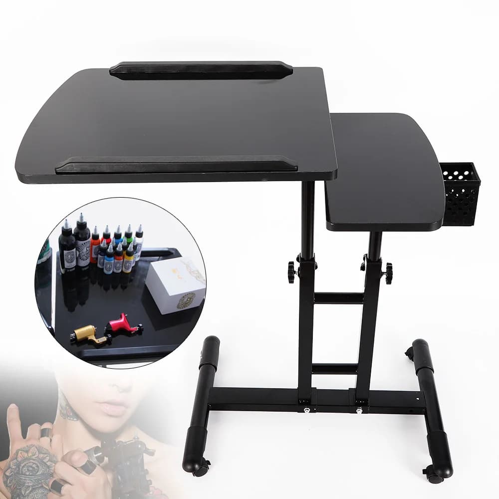 Postazione di lavoro portatile per tatuaggi con tavolo regolabile Design a doppia superficie in ferro e pannello ad alta densità resistente agli urti