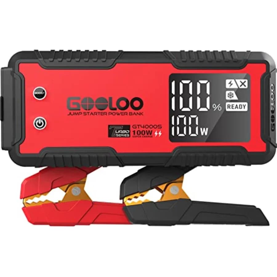Avviatore d'Emergenza 4000 Amp, Caricabatterie Portatile per Auto 100W a Ricarica Rapida Bidirezionale, Booster per Motori Diesel 10L e Tutti i Tipi di Auto