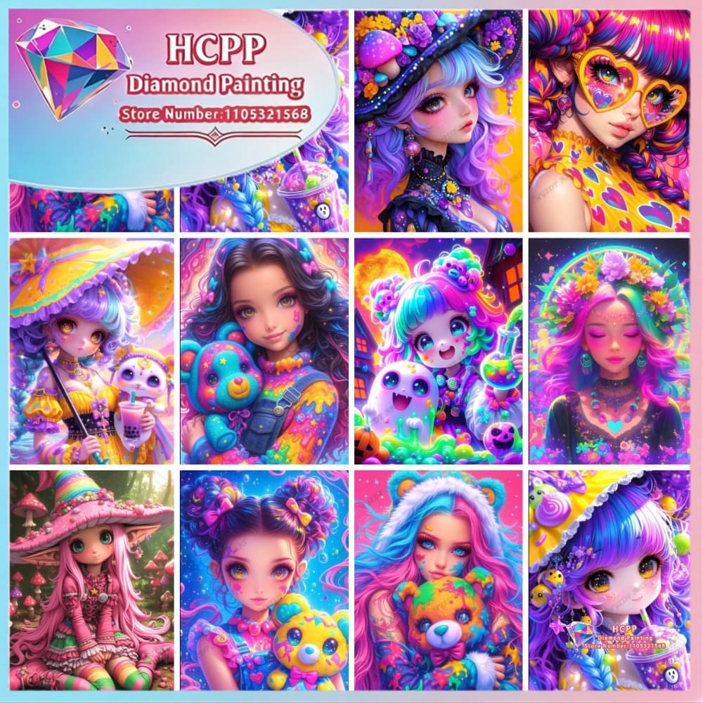 Kit Pittura Diamante Ragazza Cartoon, Diamanti Quadrati e Rotondi 5D, Mosaico Fai da Te, Punto Croce, Arte Creativa, Regalo Squisito, Artigianato, Decorazioni per la Casa