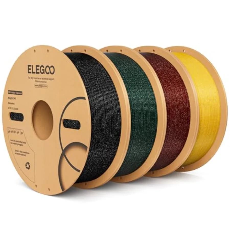 3D Printer Filament for Hobbistic Use, PLA Material, Red/Green/ Gold Color, Sparkling Glitter Effect with dimensional accuracy of 0.02 mm