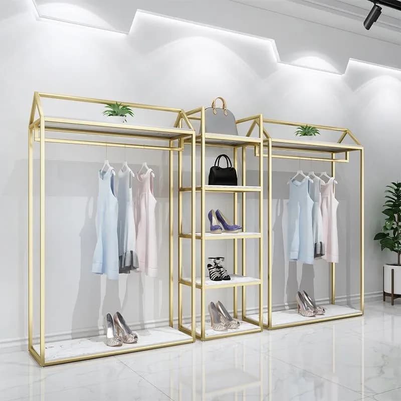 Floor to Ceiling Clothes Display Rack Hanger Clothing Stand Men Women Shelves Light Luxury Store Fixture