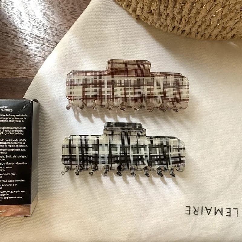 Fermaglio per capelli a forma di quadrato geometrico in acetato con motivo a quadri, elegante e chic, per chignon, accessorio trendy per capelli da donna per tutti i giorni.