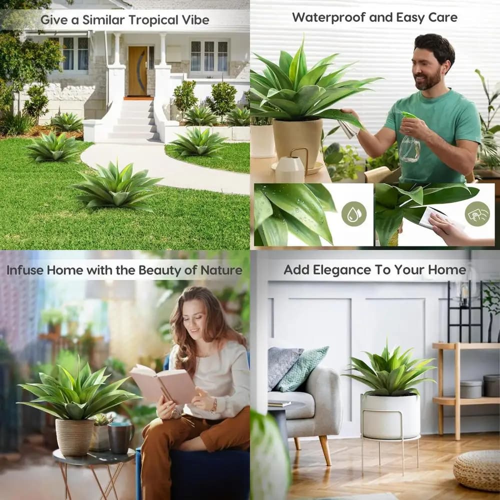 Pair of 28 realistic artificial agave plants for outdoor and indoor decorations, fake UV-resistant fatty plants