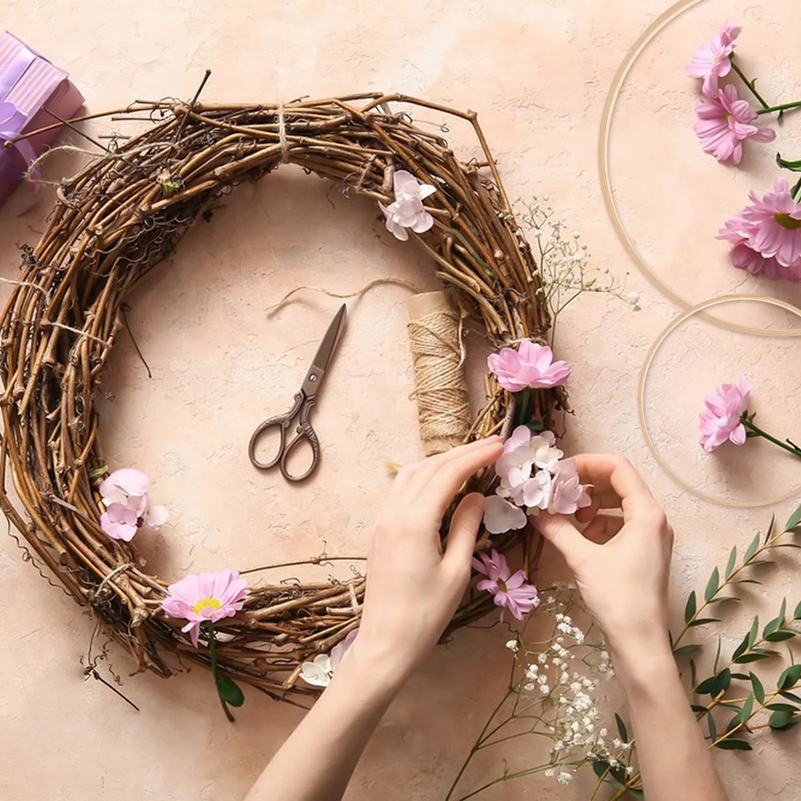 24Pcs Dream Catcher Bamboo Hoops Smooth Wreath Circles for DIY Macrame Floral Hoop Craft Supplies Bamboo Rings
