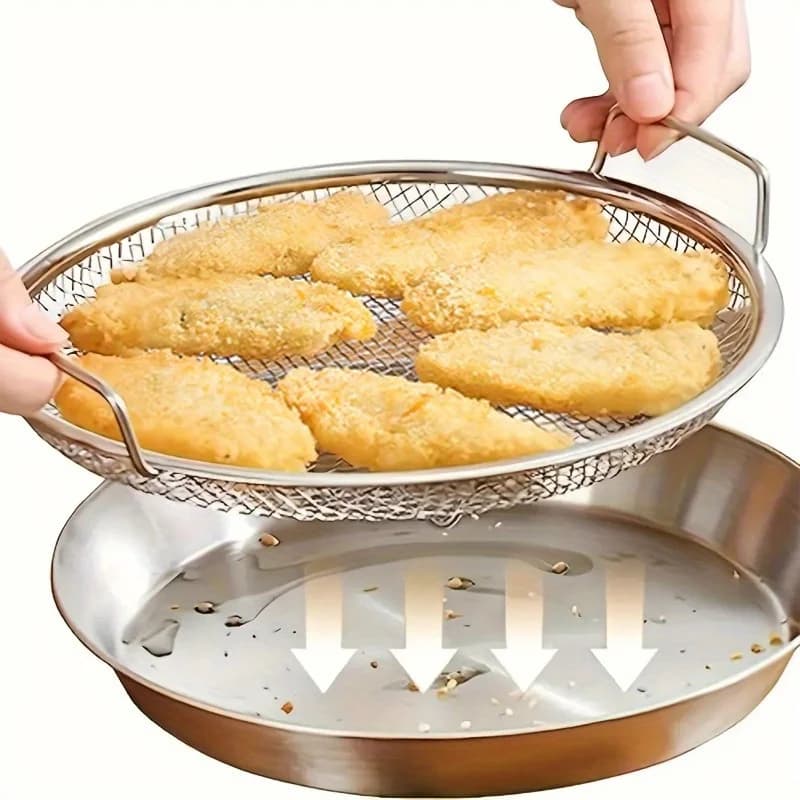 Crunchy Basket, Air Fruit and Vegetable Basket, Non-stick Round Fruit and Vegetable Tray with Grilled Basket, Fat Collector