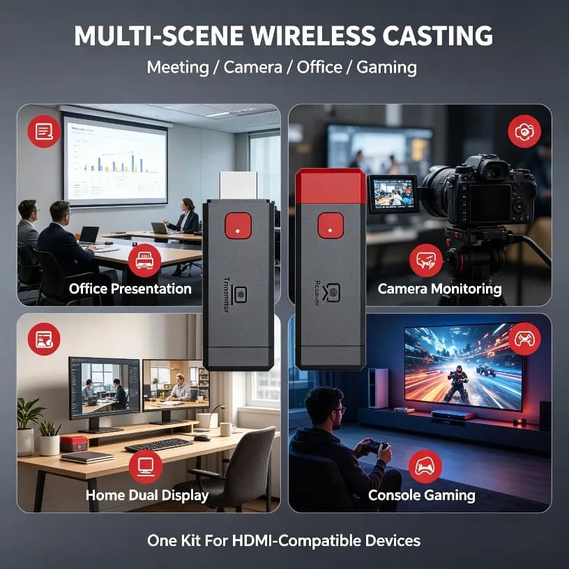 Screen Mirroring Device Wireless HDMI-Compatible Transmitter 1080P 60Hz No WiFi Plug Play for Laptop TV Projector