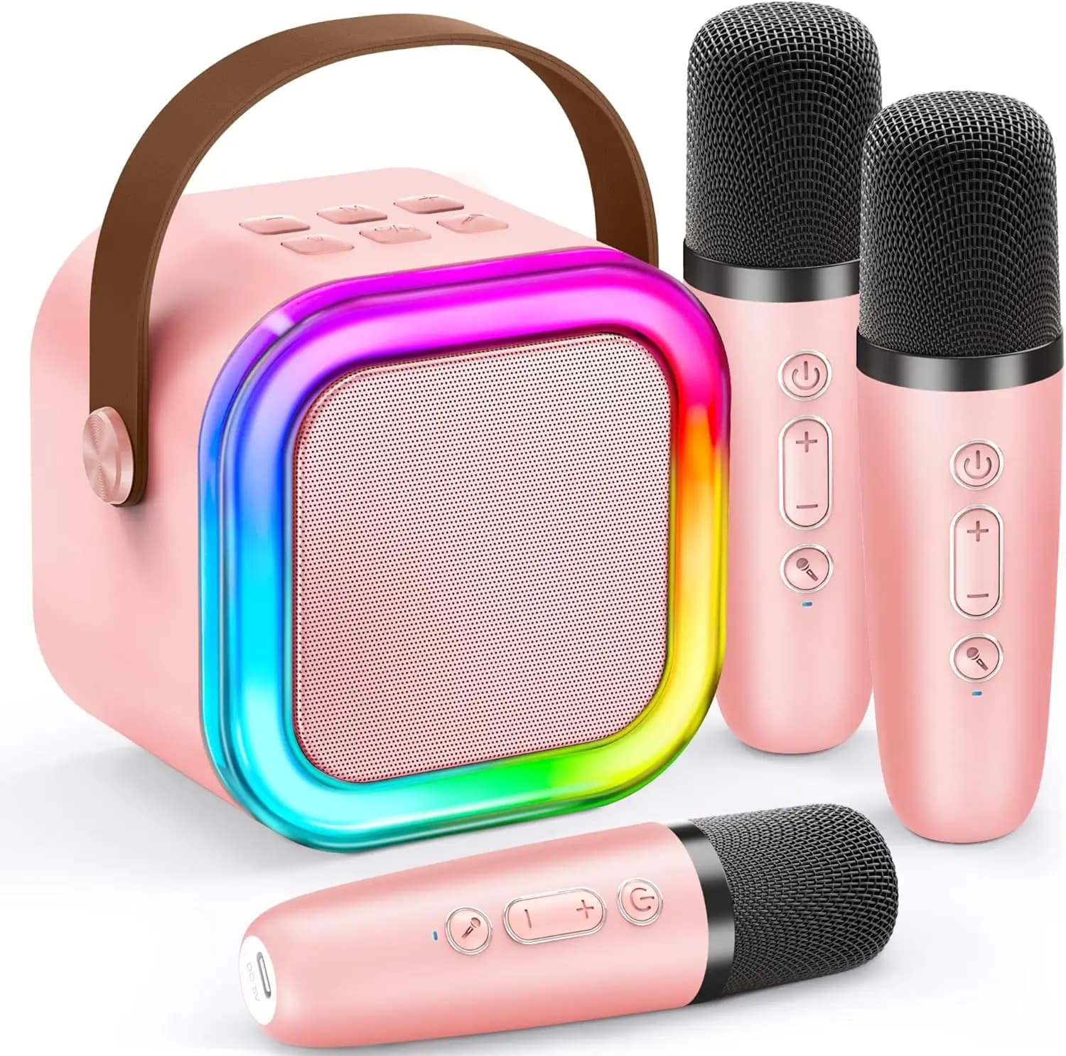 Mini Macchina per Karaoke per Bambini, Lettore MP3 Portatile con 3 Microfoni Wireless, Regalo di Pasqua e Compleanno per Ragazze dai 4 ai 12 Anni