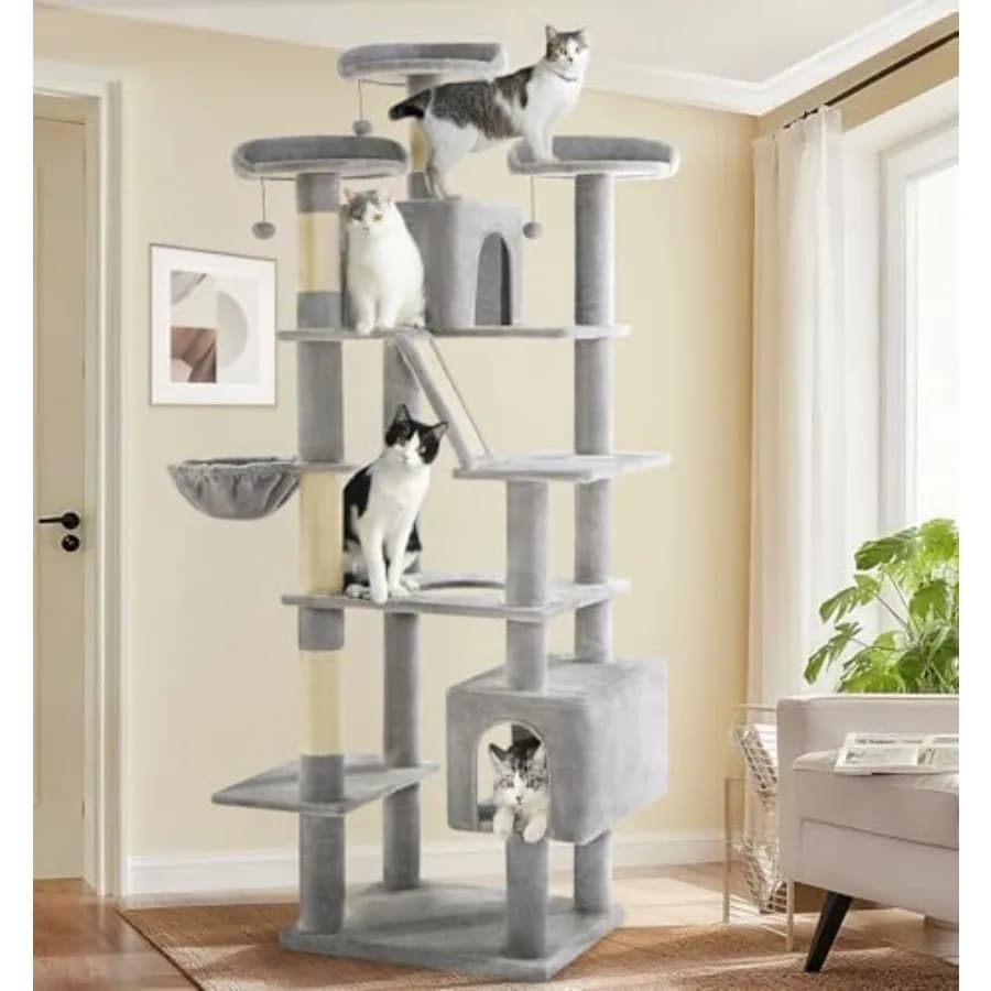 Made4Pets Albero per Gatti Alto 80 cm per Gatti da Interno, Torre Moderna con Tiragraffi, Amaca Accogliente, 3 Posti e 2 Casette, Robusto e Stabile