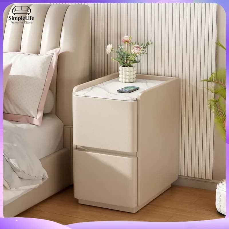 Modern Smart Bedside Table with USB Charging Port Socket Outlet Password Lock Wireless Charger LED Light Storage Drawer