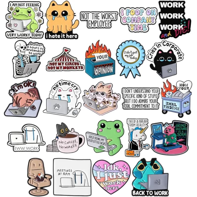 Work Memes Collection Enamel Pins Cries In Corporate Brooches I Poop On Company Time Badges Cartoon Boss Cat Frog Jewelry