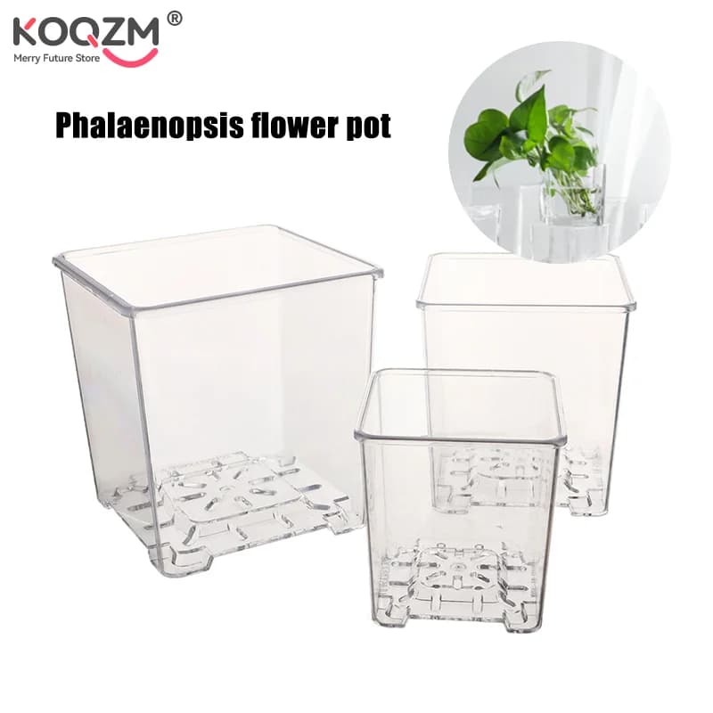 Square nursery vases from 8,5/10,5/12.5 cm Transparent acrylic planter with drainage holes Departure pot plant container for seeds