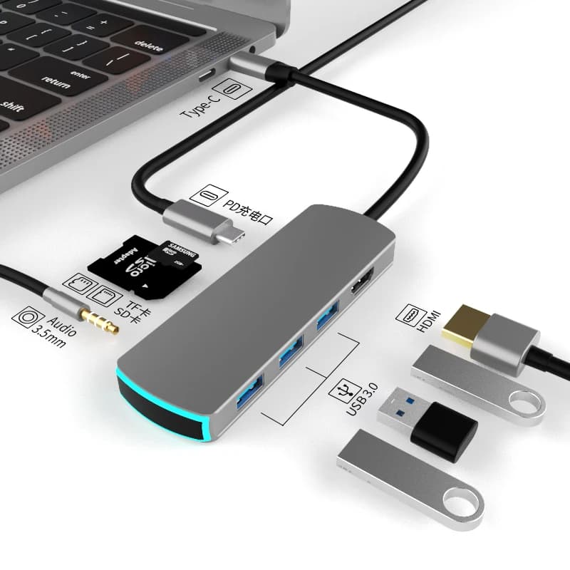 USB Hub C 4K HUB USB 8in1 compatible HDMI 100 W Multiport Adapter for MacBook Pro/Air, iPad Pro, iMac, iPhone 15 Pro/Pro Max, XPS