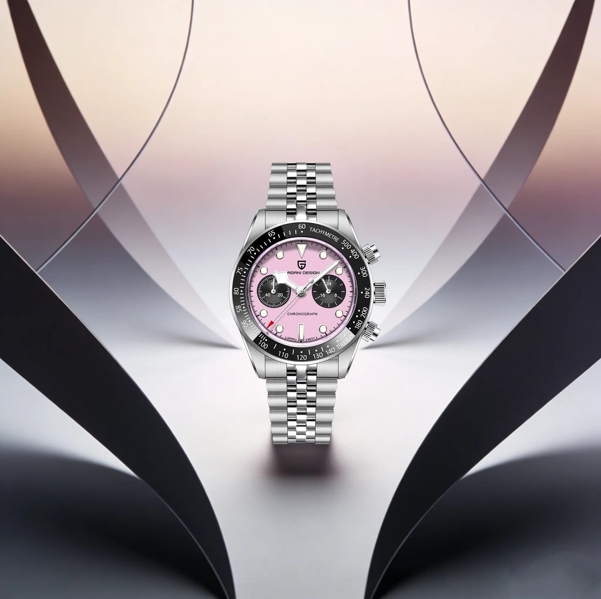 PAGANI DESIGN Artistic and Elegant Luxury Men's Quartz Watch, Stainless Steel, with Sapphire Glass, 100m Waterproof, Tachymeter and Bright
