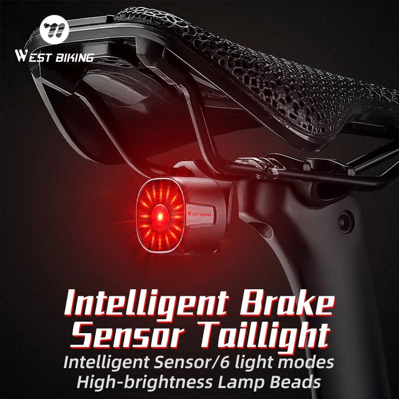 WEST BIKING Smart Brake Taillight IP66 Waterproof USB Charging Bike Rear Light 6 Modes Intelligent Brake Sensor Bike Accessories