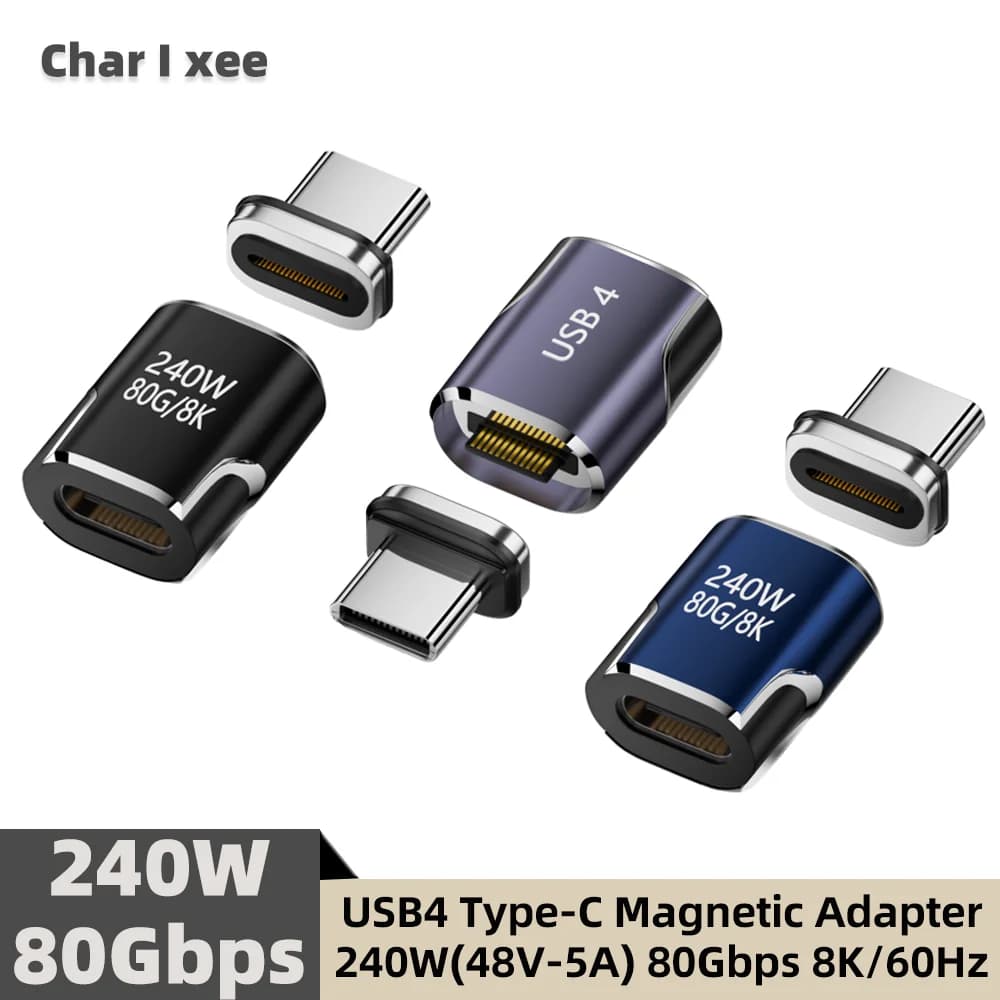 Adattatore Magnetico USB4 80Gbps 240W Thunderbolt 4/3 8K@60Hz da USB-C a USB-C, Convertitore per Ricarica Rapida per Telefoni, Tablet e Laptop