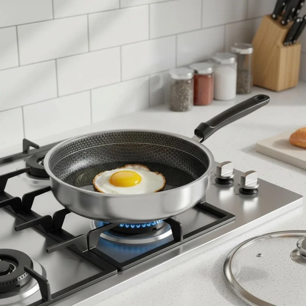 Honeycomb Pattern Stainless Steel Frying Pan Flat Bottom Fast Heat Cooking Skillet Deepened Non-stick Pan Kitchen Cookware