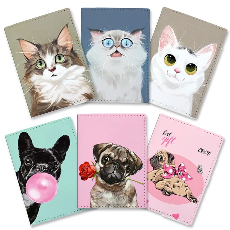 Cute Cat Dog Copertine per passaporto Donna Uomo Accessori da viaggio Biglietto ID Porta carte di credito Custodia per passaporto in pelle Kawaii Kitty