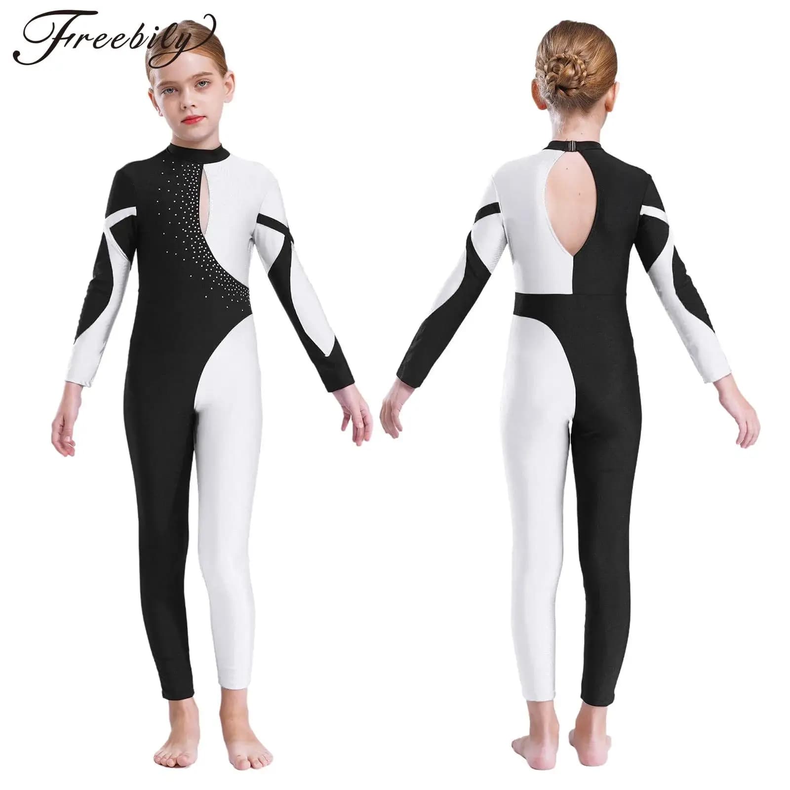 Kids Girls Strass Ballet Dance Body Figure Skating Acrobatics Gymnastics Yoga Performance Costume Full body suit