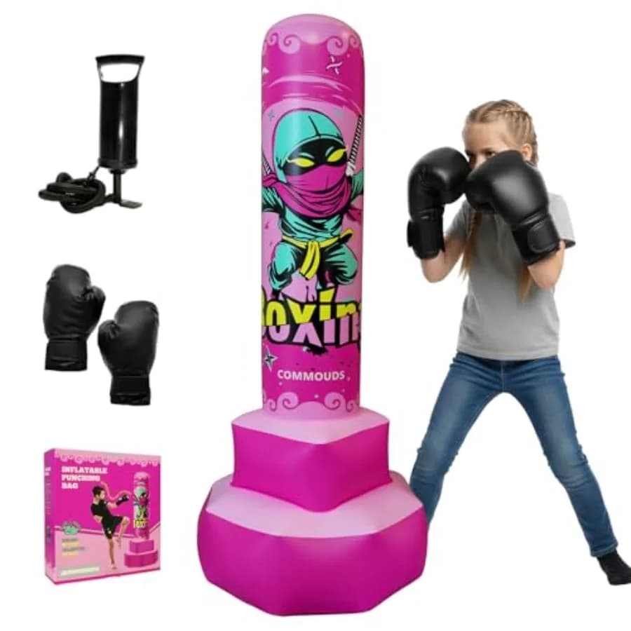Sacco da Boxe Gonfiabile da 67 Pollici per Allenamento Karate, Taekwondo, MMA, Set Rosso in PVC con Guanti, Rimbalzo Rapido, Regalo di Natale/Compleanno