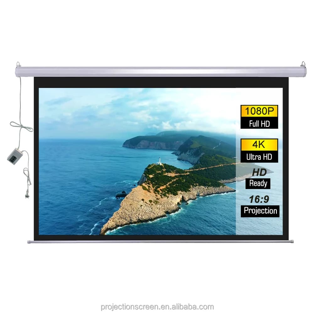 Schermo per proiettore motorizzato automatico Schermo per proiettore elettrico bianco opaco da 120 pollici 16:9 Home Cinema con telecomando