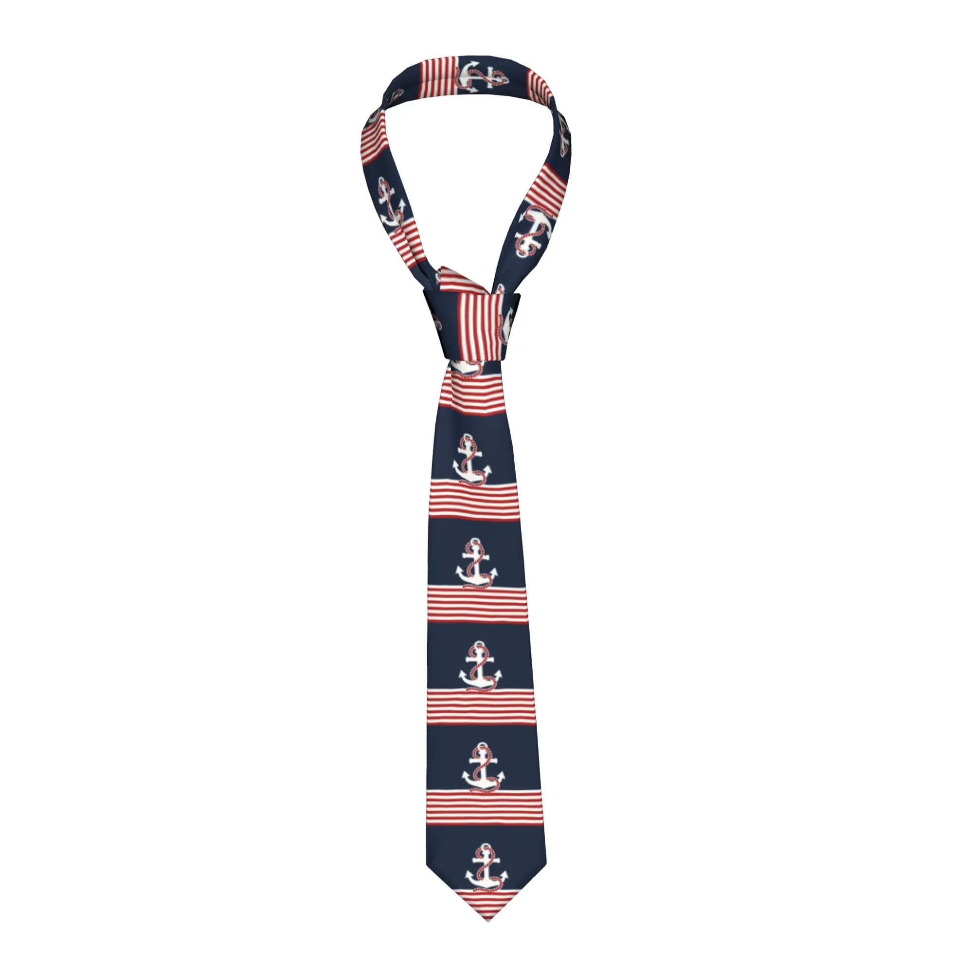 Cravatta da Uomo in Seta Blu Navy a Righe con Ancora Nautica, Stile Nautico, per Matrimonio