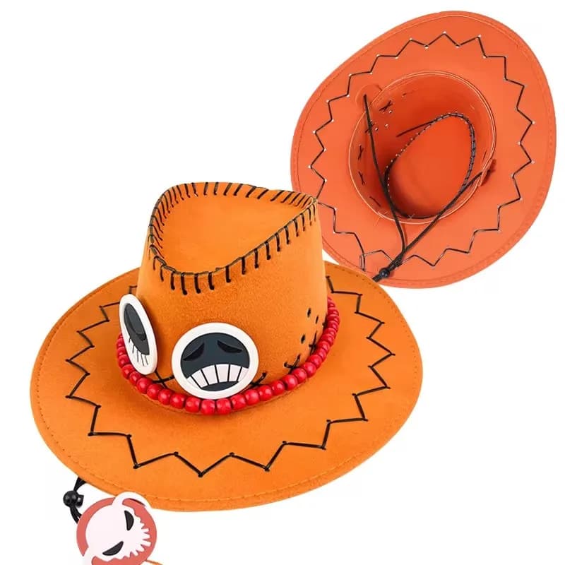 Nuovo arrivo Anime Ace Cappelli Cosplay Unisex Rufy Ace Arancione LED Berretto da cowboy per adulti Carnevale di Halloween Accessori Cosplay