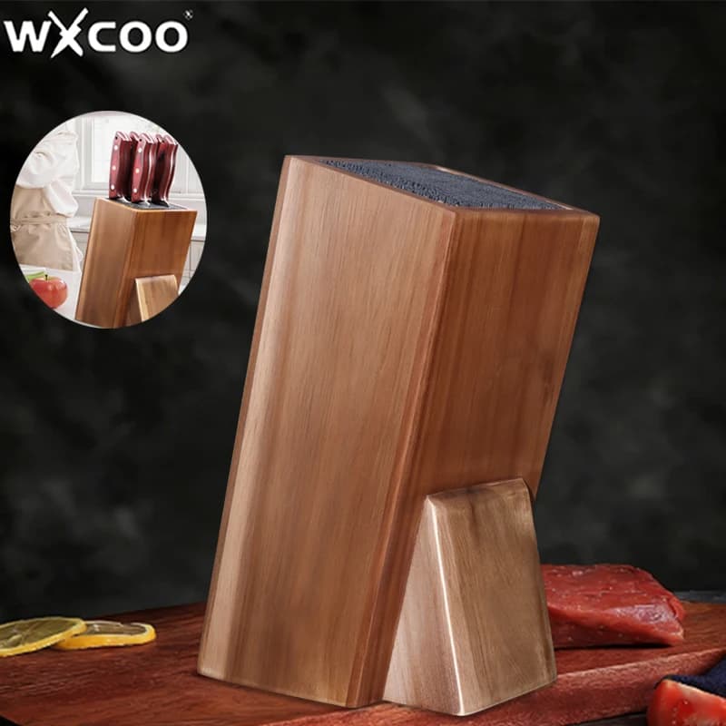 Portacoltelli Universale in Legno di Acacia con Setole per Cucina, Supporto per Coltelli da Cucina in Legno Massello