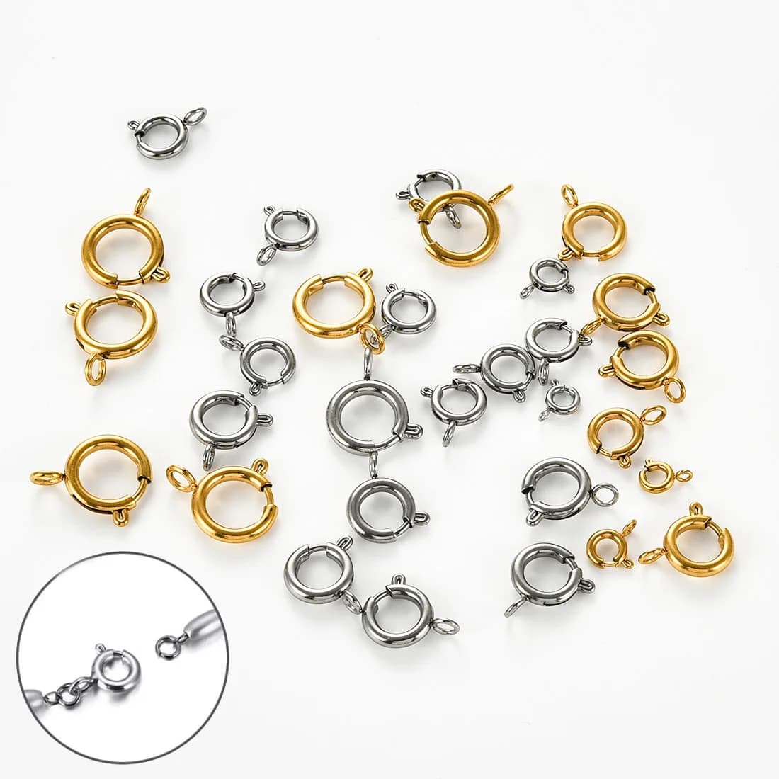 10 pezzi fermagli a molla rotondi in acciaio inossidabile 5/6/8/10/12MM ganci a molla per gioielli accessori connettori collana braccialetto fai da te