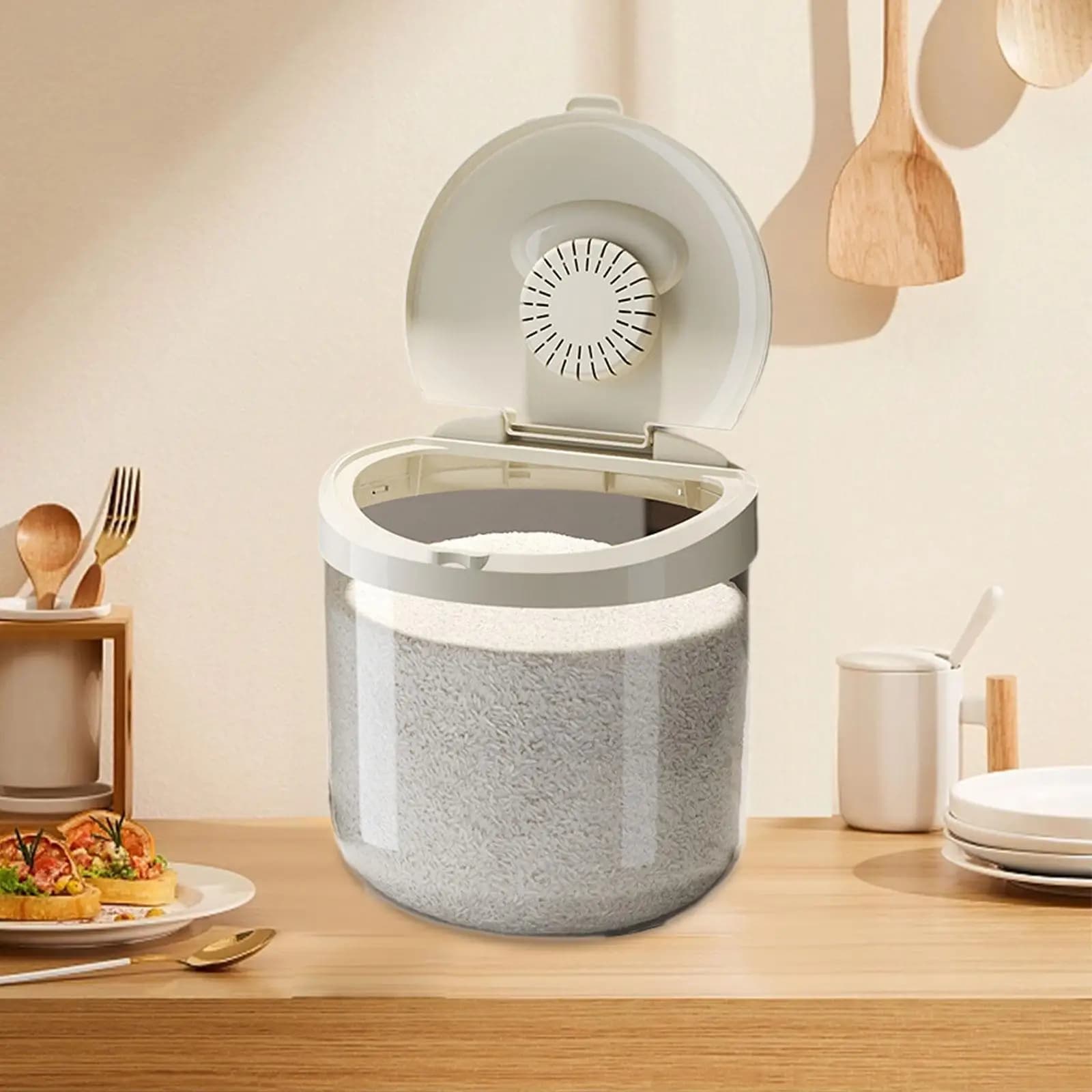 Dispenser ermetico di farina per contenitore di riso per cucina domestica, cibo per cani e gatti