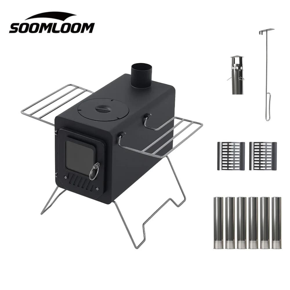 Soomloom Black Firewood Stove PROTO, Firewood & Pellets Dual-purpose Stove with Side Shelf, Outdoor Camping Heating BBQ Campfire