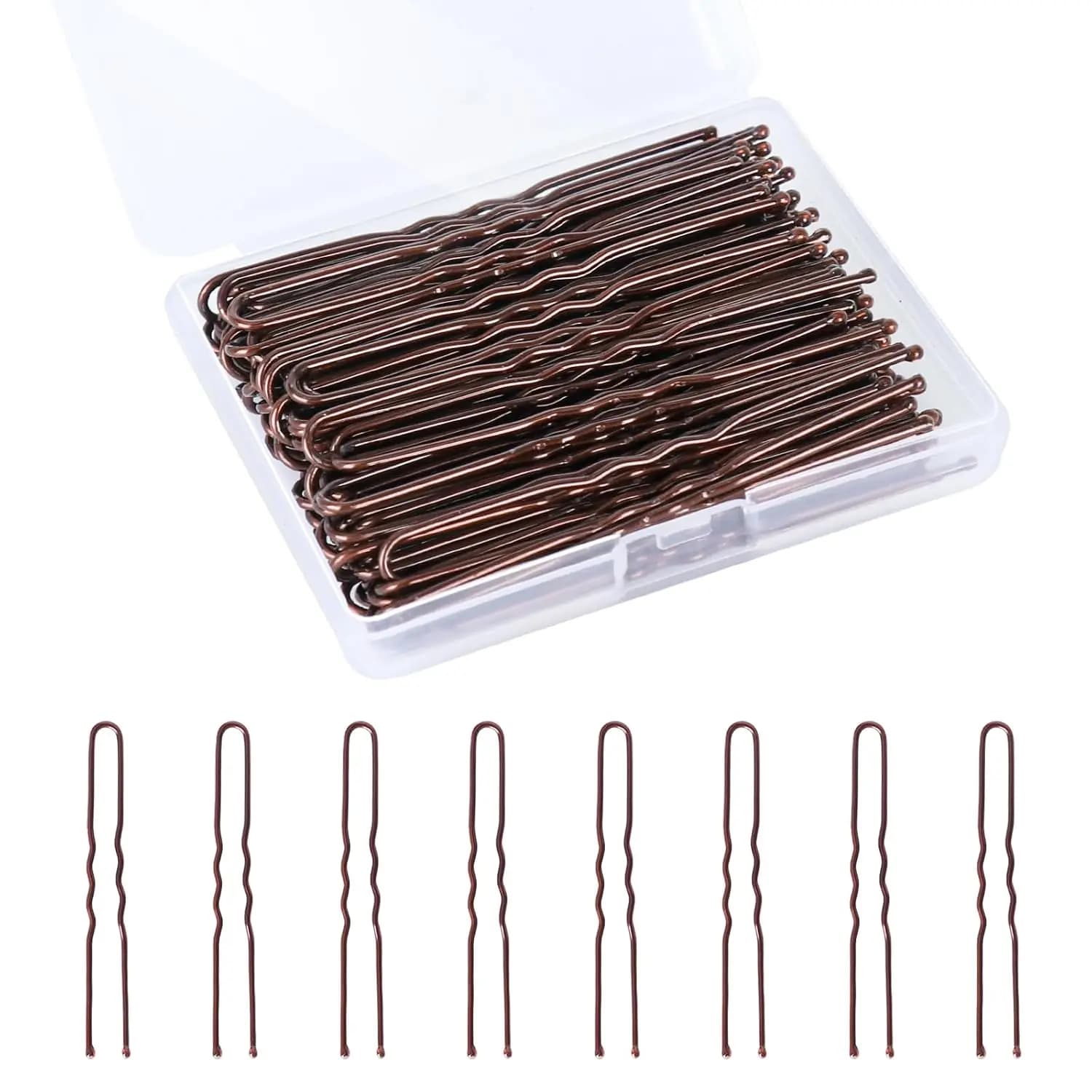 Fermagli per capelli a forma di U, 100 pezzi, 2,4 pollici, con scatola portaoggetti, marrone, per tutti i tipi di capelli